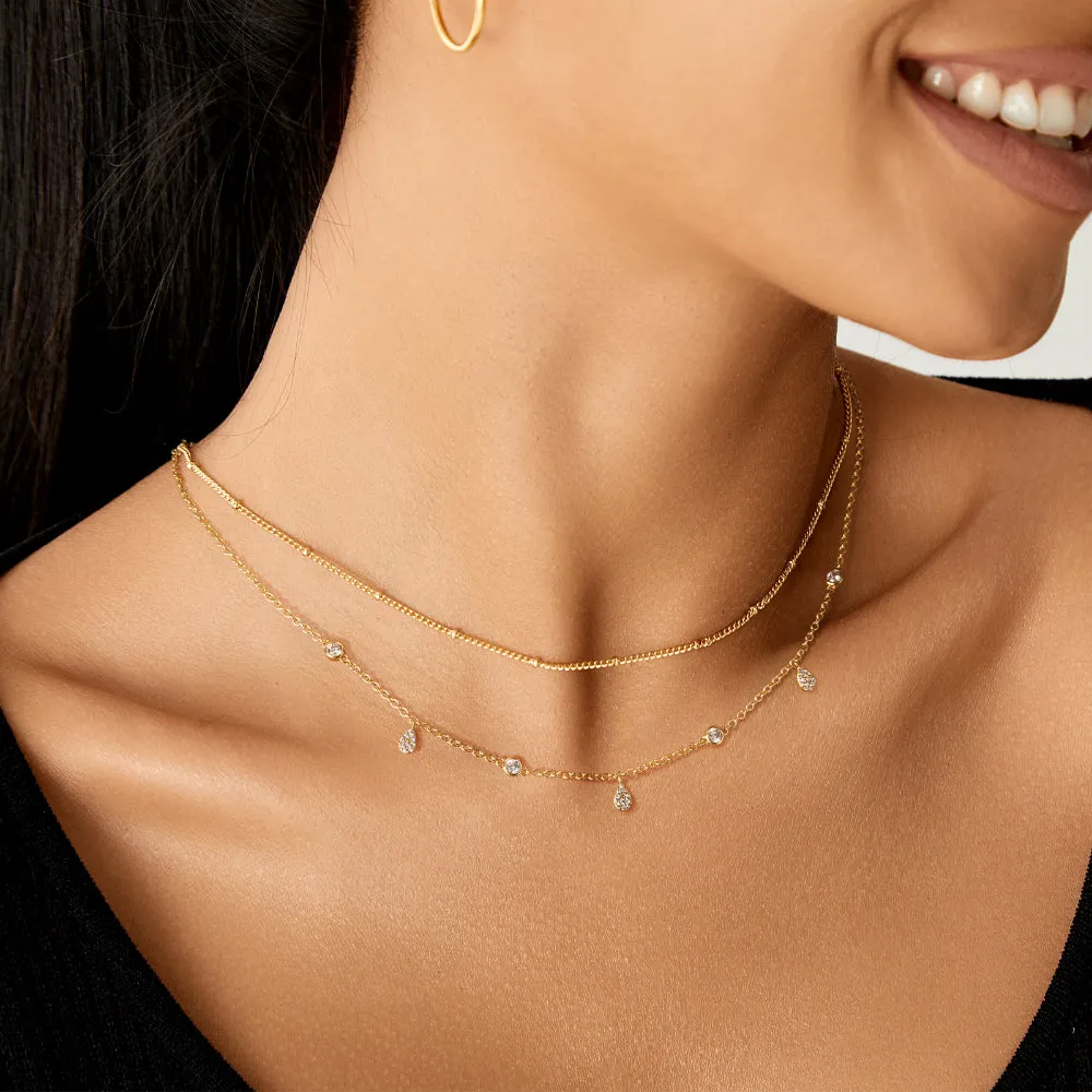 14K Gold Plated Dainty CZ Station Choker Necklace