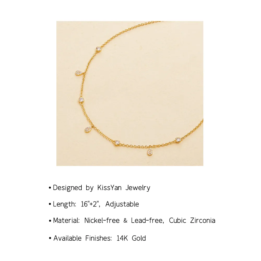 14K Gold Plated Dainty CZ Station Choker Necklace