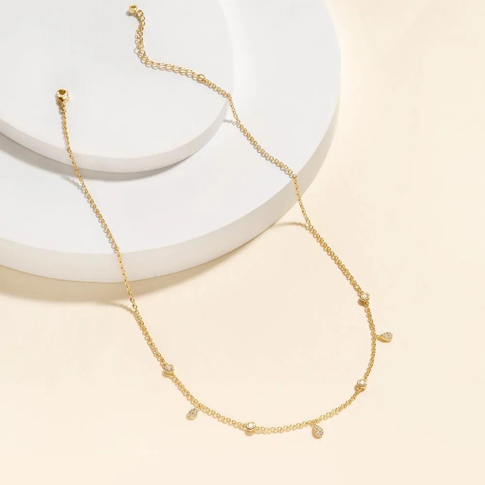 14K Gold Plated Dainty CZ Station Choker Necklace