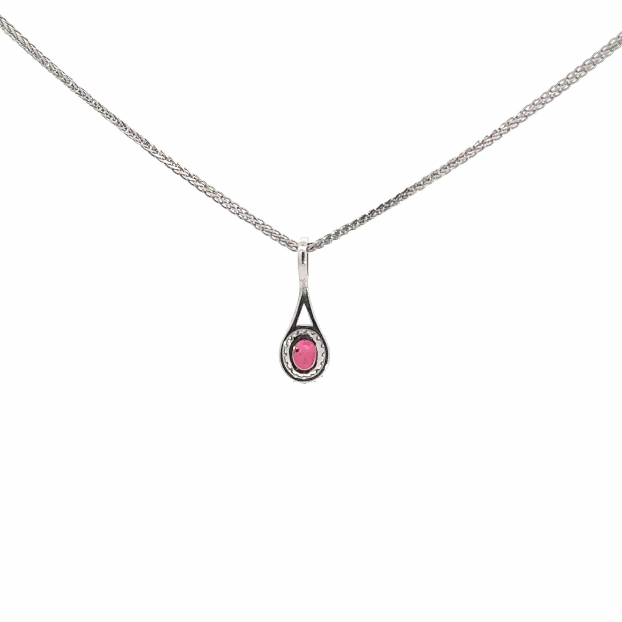 14k White Gold Natural Ruby Pendant Necklace