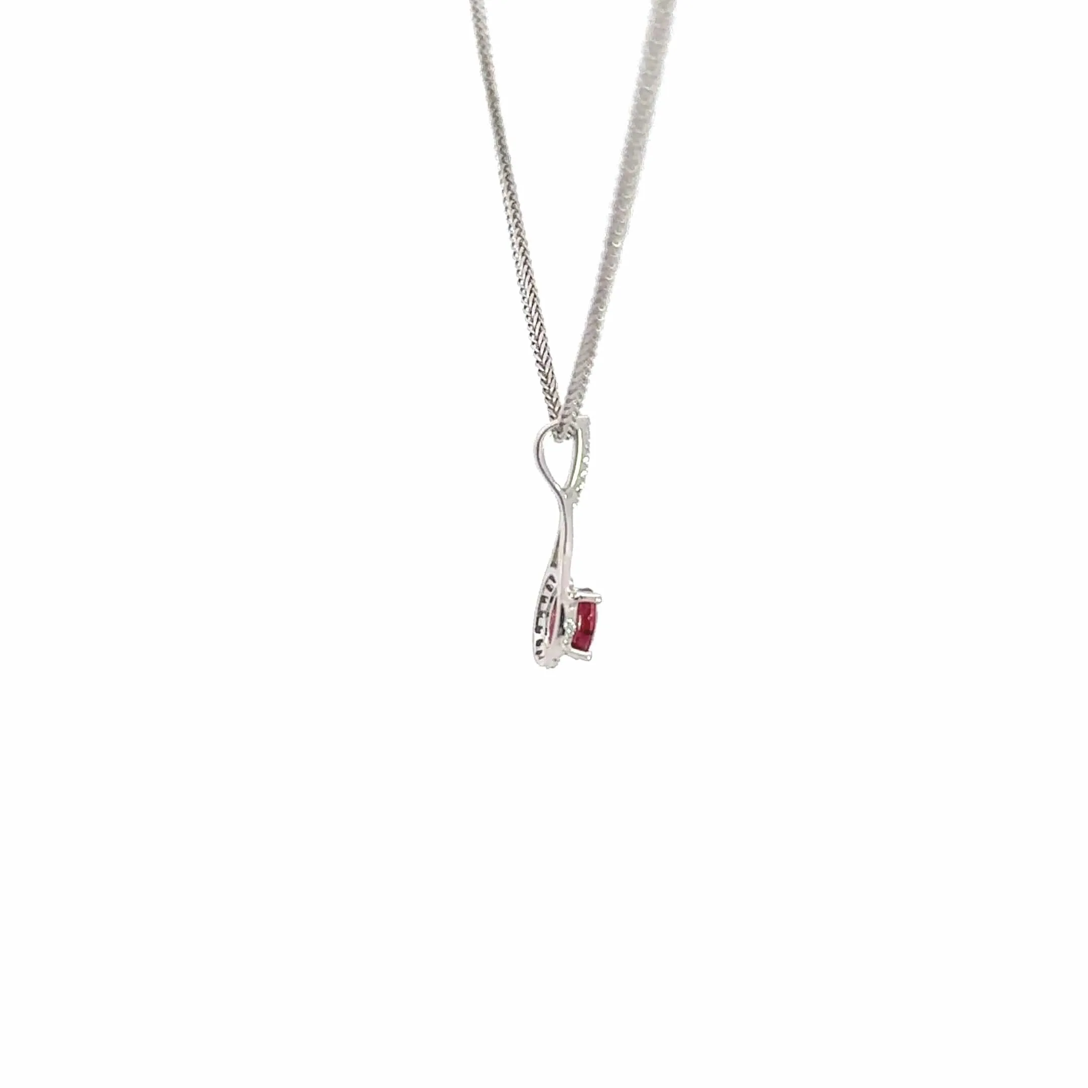 14k White Gold Natural Ruby Pendant Necklace