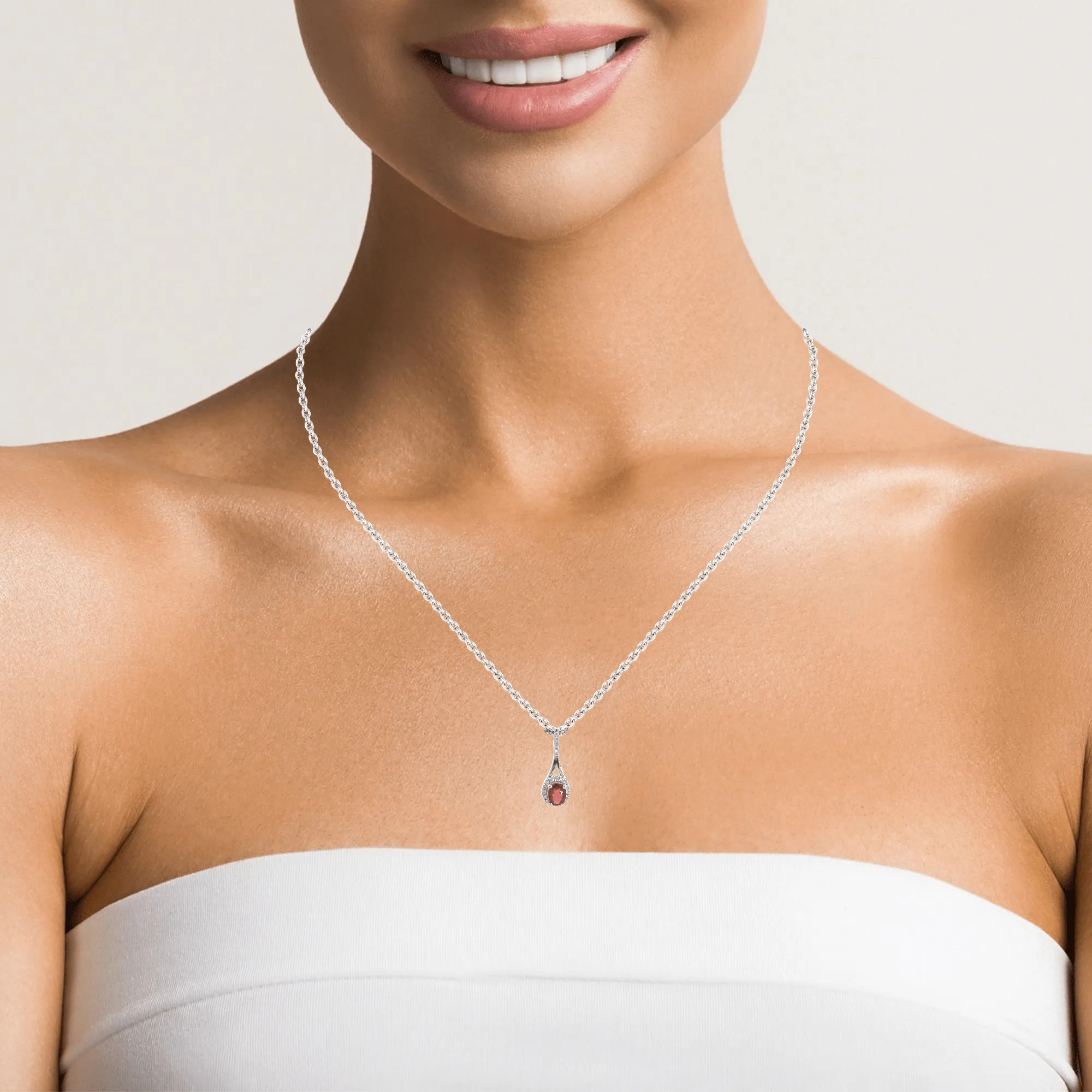 14k White Gold Natural Ruby Pendant Necklace