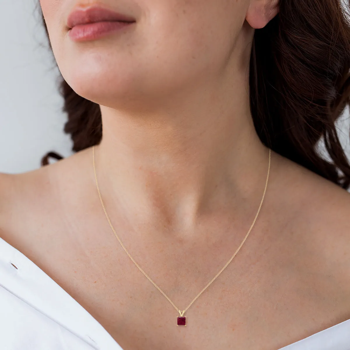 14K Yellow Gold 4Mm Square Ruby Pendant