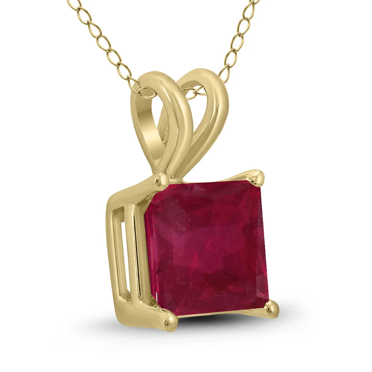 14K Yellow Gold 4Mm Square Ruby Pendant