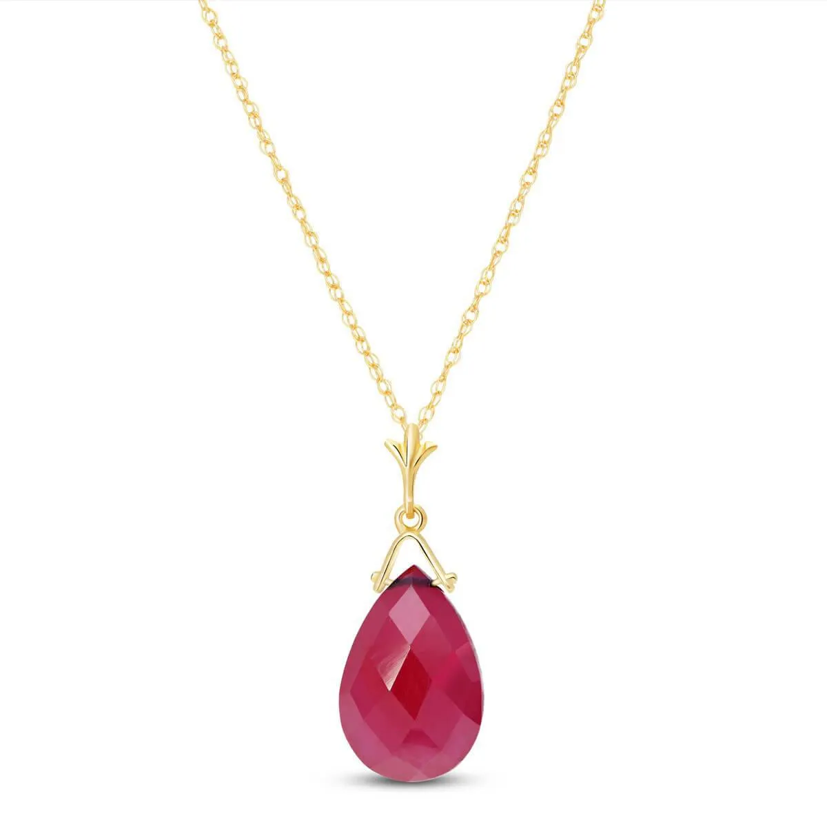 8 Carat 14K Solid Yellow Gold Necklace Briolette Ruby