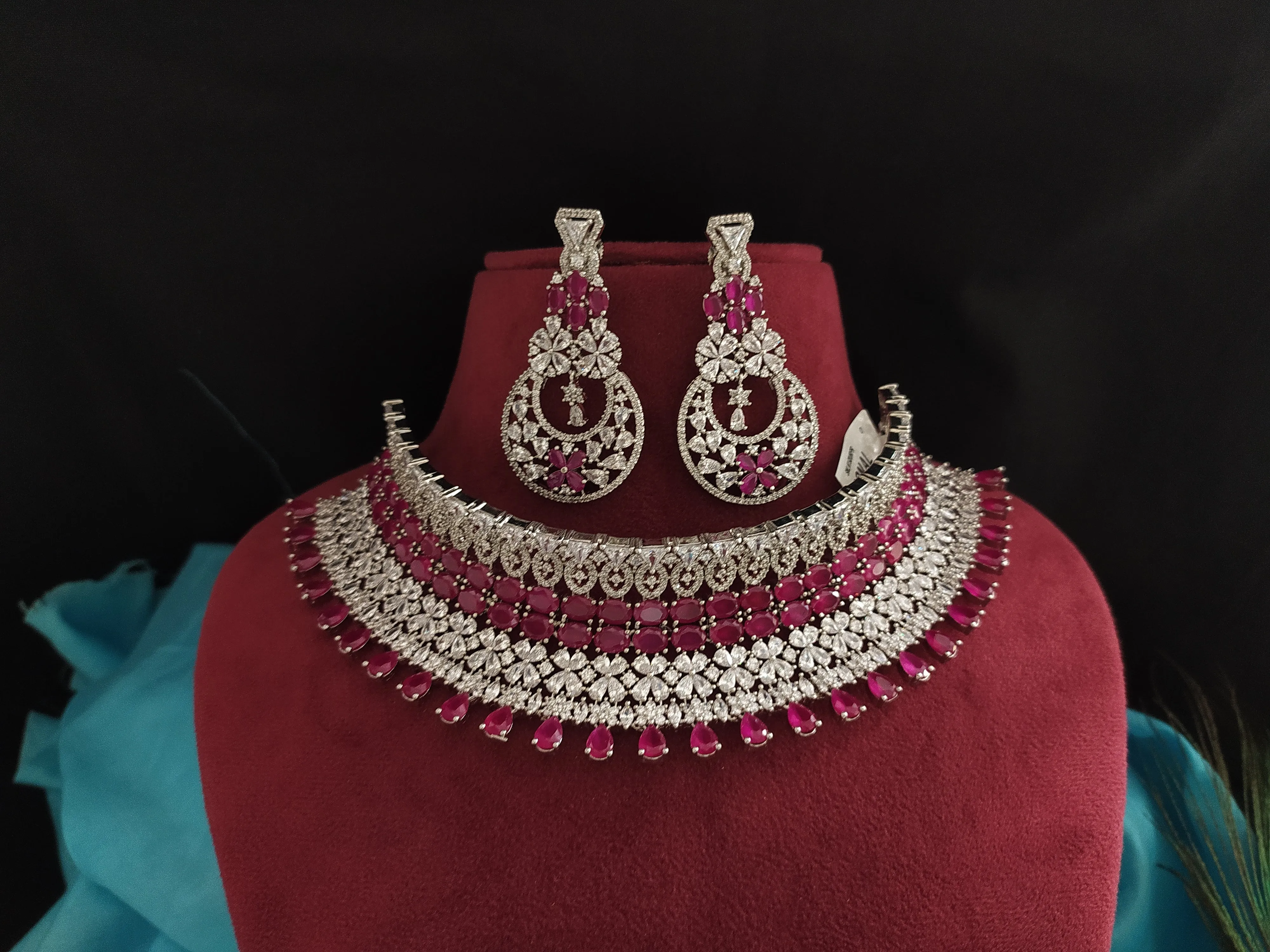 AD stone Heavy choker set in hydro ruby color