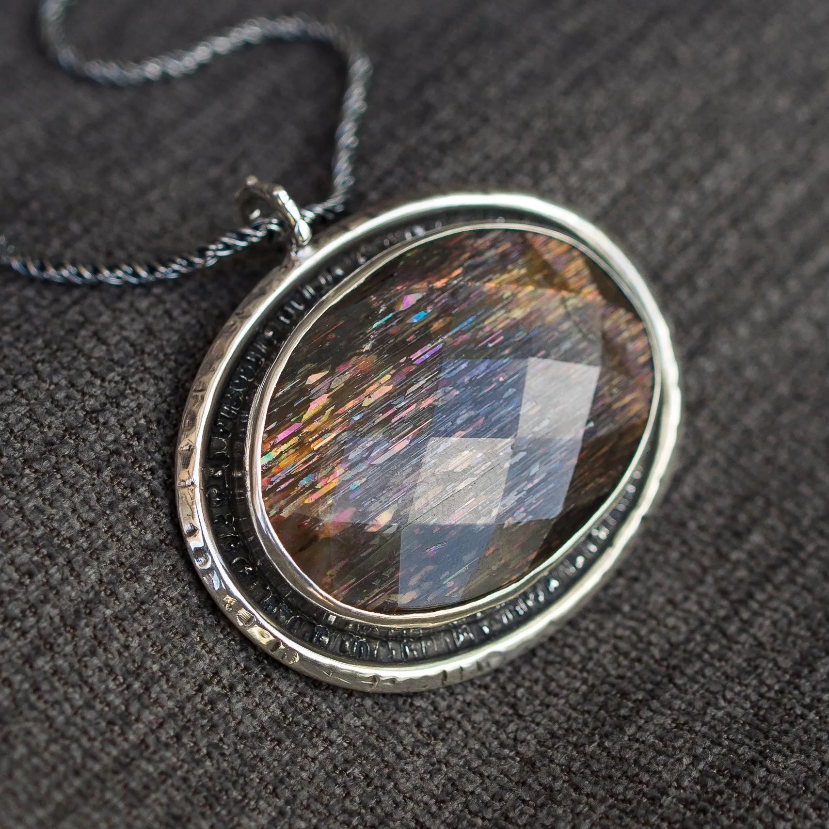 African Sunstone Moonstone Silver Pendant