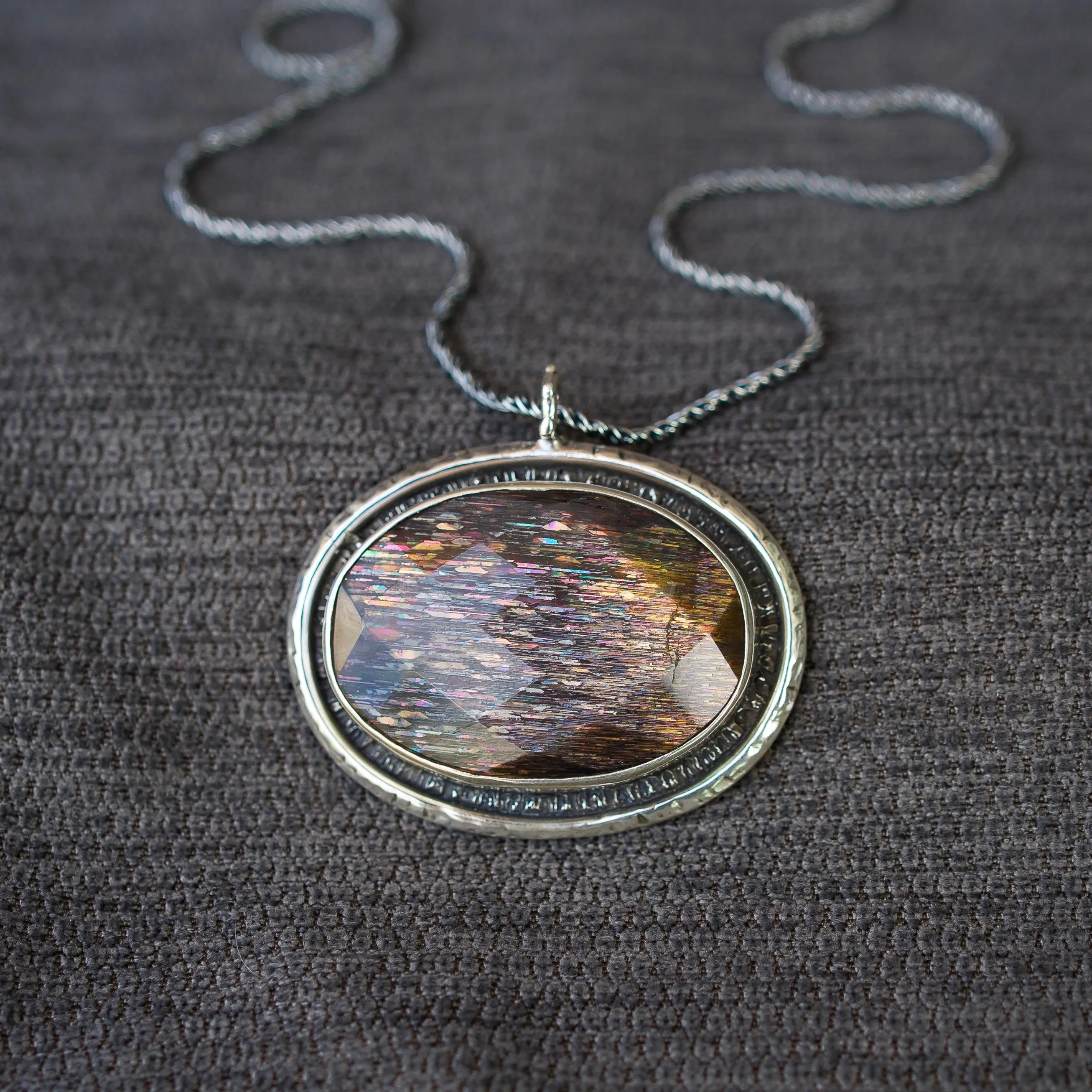 African Sunstone Moonstone Silver Pendant