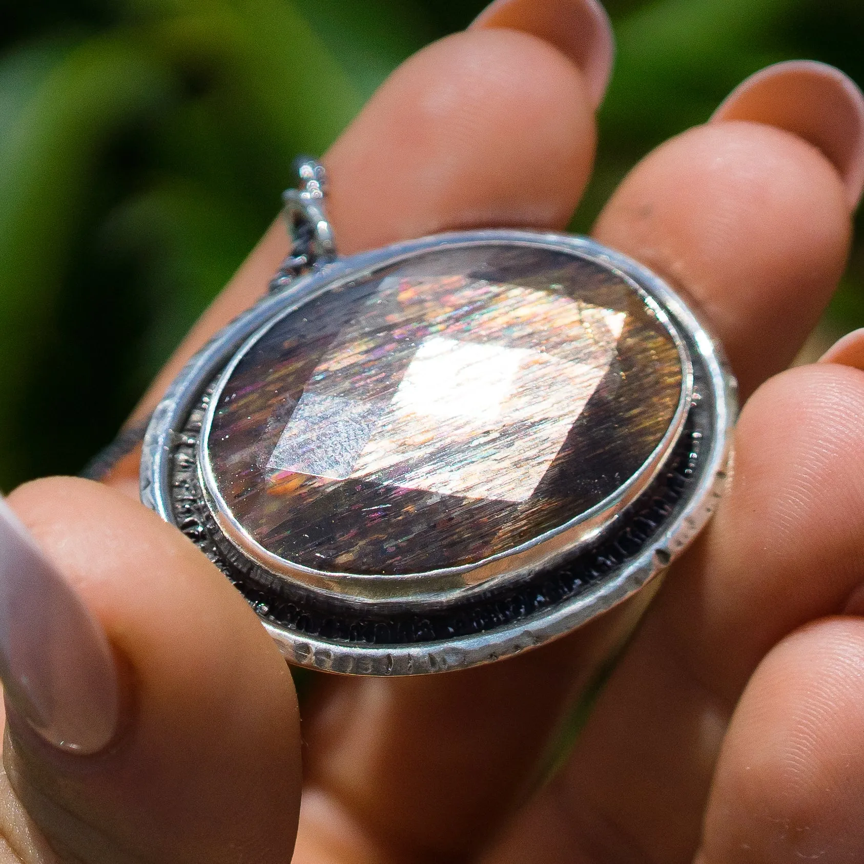 African Sunstone Moonstone Silver Pendant