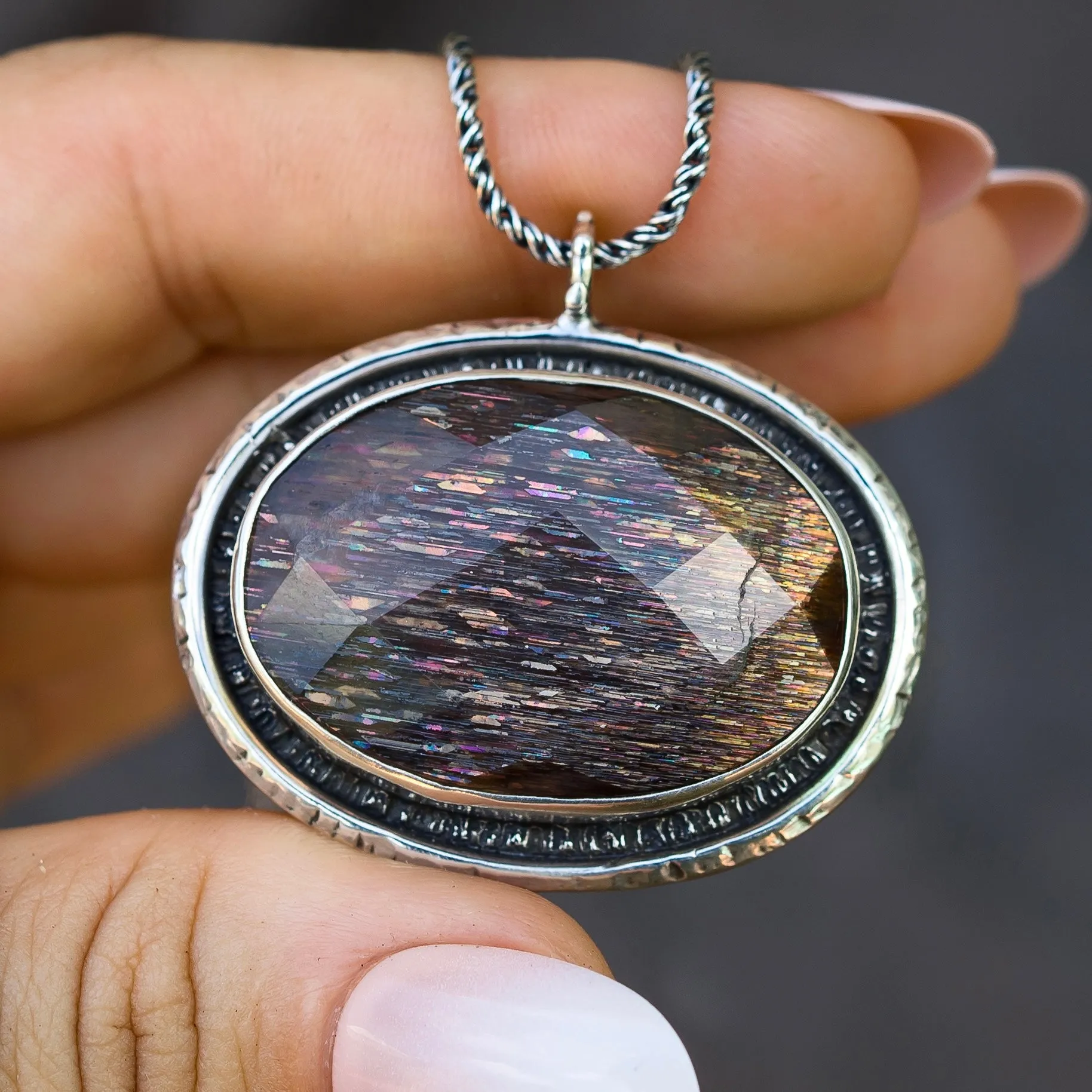 African Sunstone Moonstone Silver Pendant