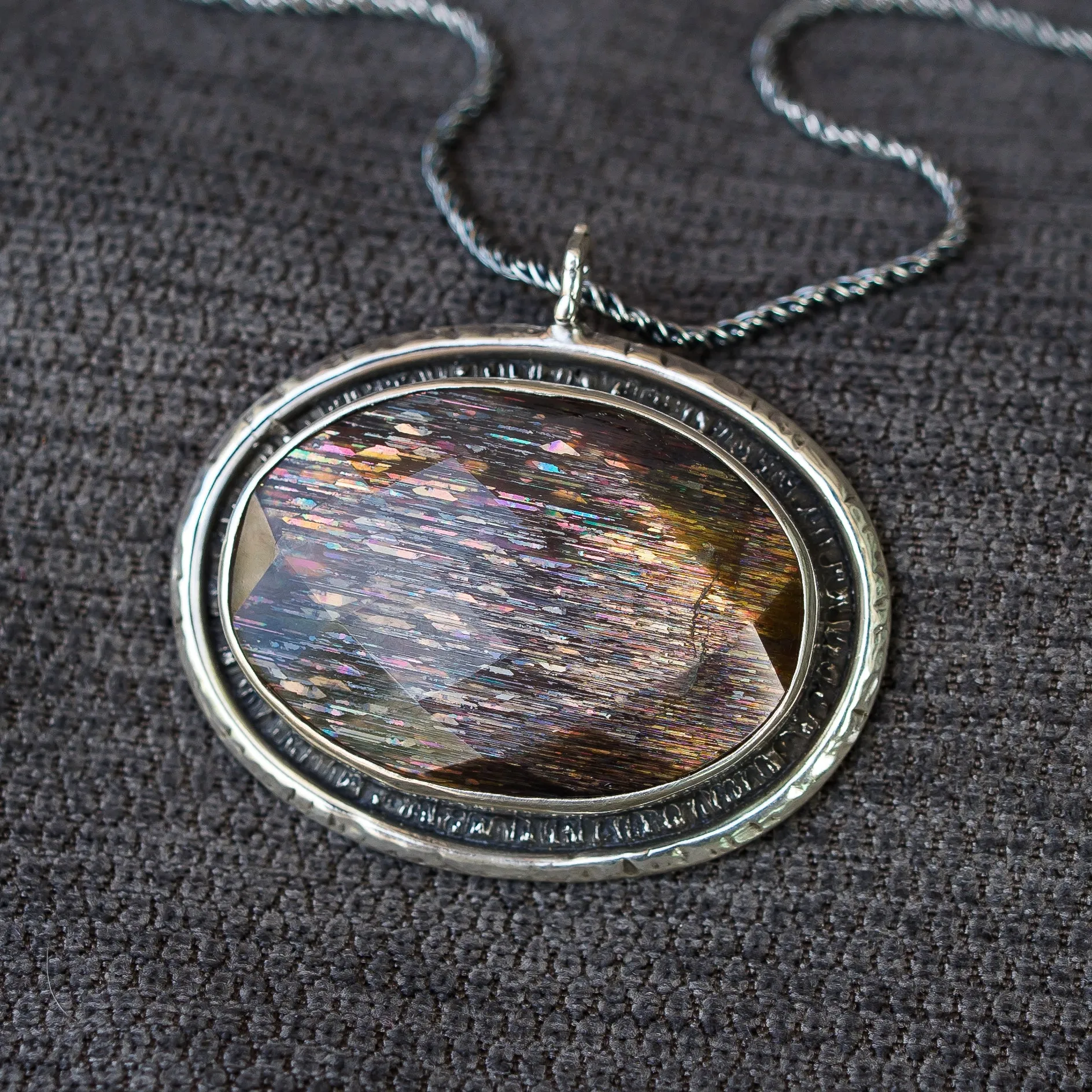 African Sunstone Moonstone Silver Pendant