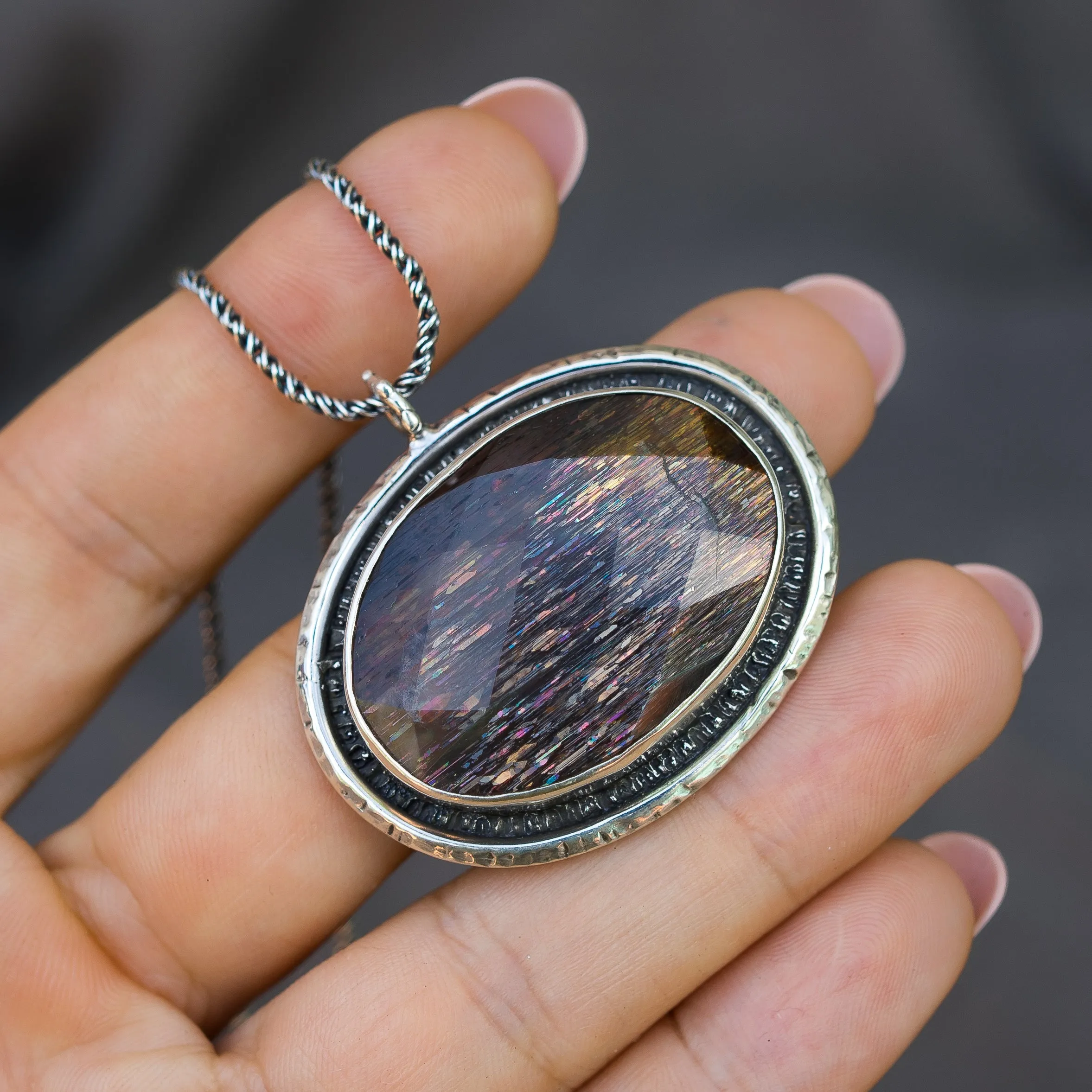African Sunstone Moonstone Silver Pendant
