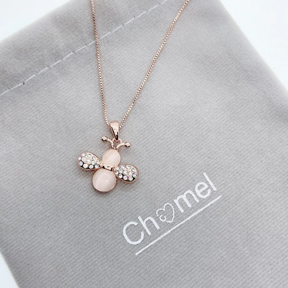 Bee Simulated Moonstone Pendant Necklace