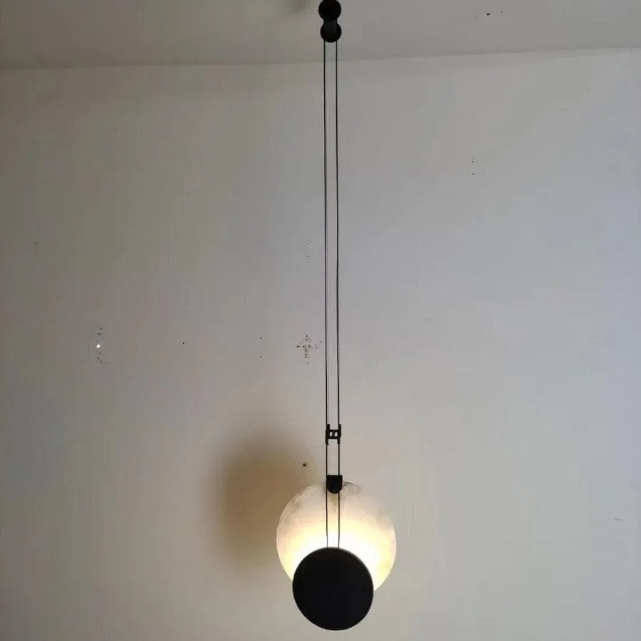 Black Paint Iron Disc Marble Pendant Lamp