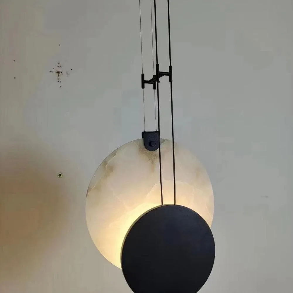 Black Paint Iron Disc Marble Pendant Lamp