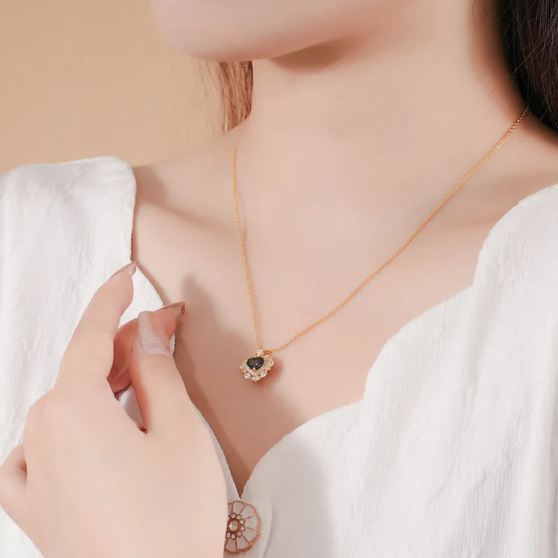Blue natural topaz love necklace women's s925 sterling silver zircon clavicle chain