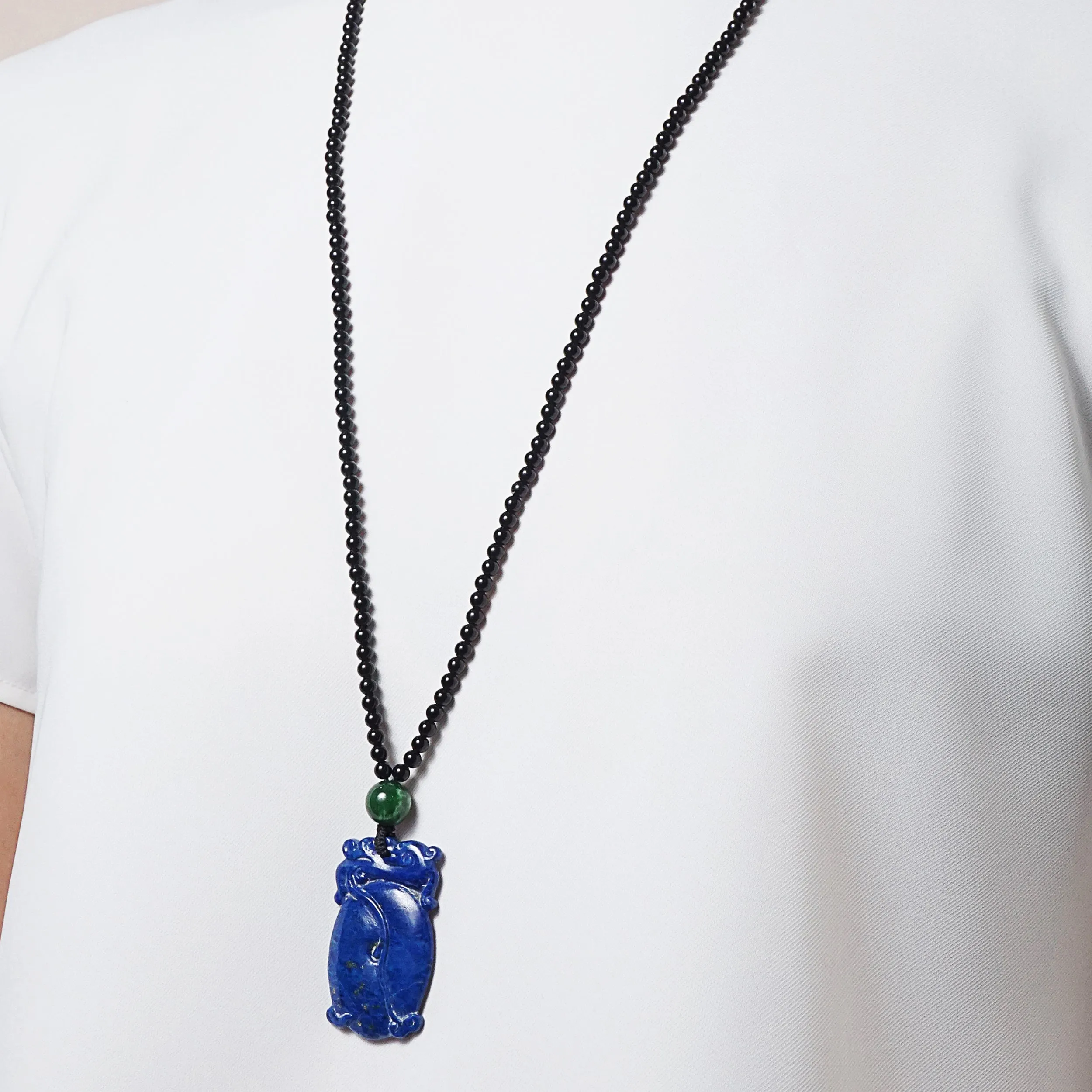 Carved Lapis Lazuli with Canadian Jade and Black Tourmaline