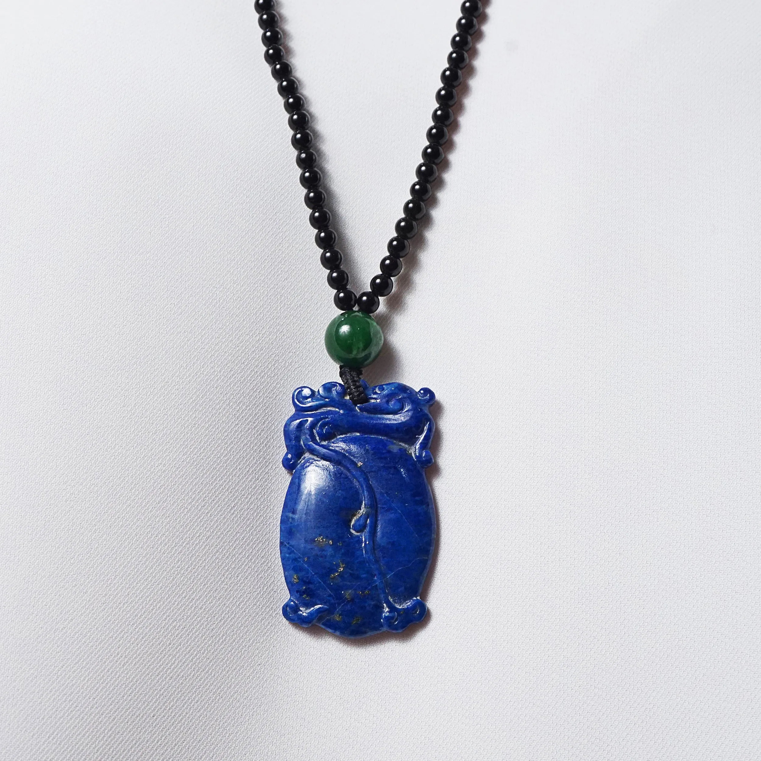 Carved Lapis Lazuli with Canadian Jade and Black Tourmaline