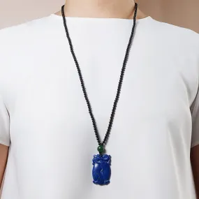 Carved Lapis Lazuli with Canadian Jade and Black Tourmaline