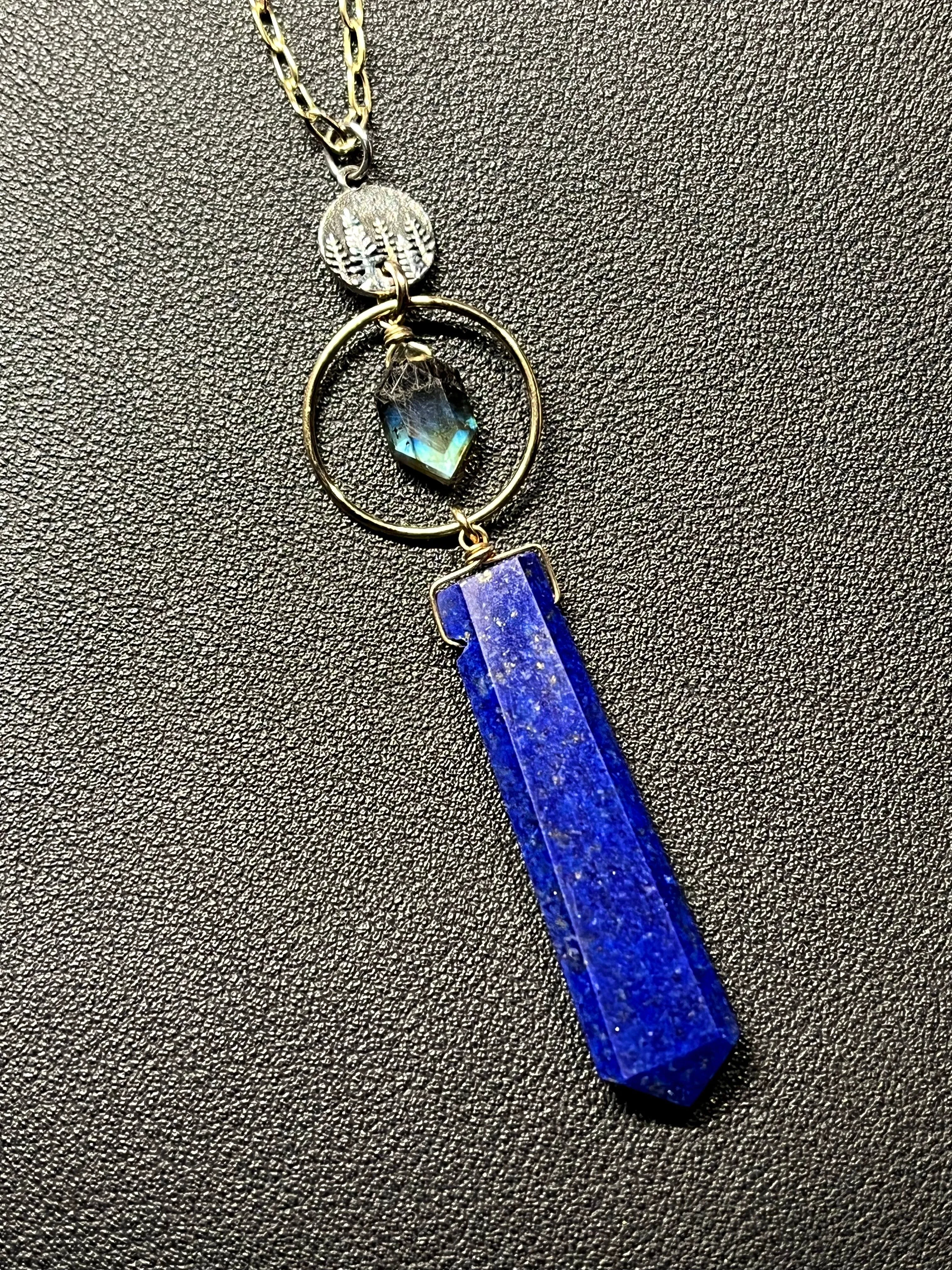 •COVE• lapis   labradorite   mixed metal necklace (26"-28")