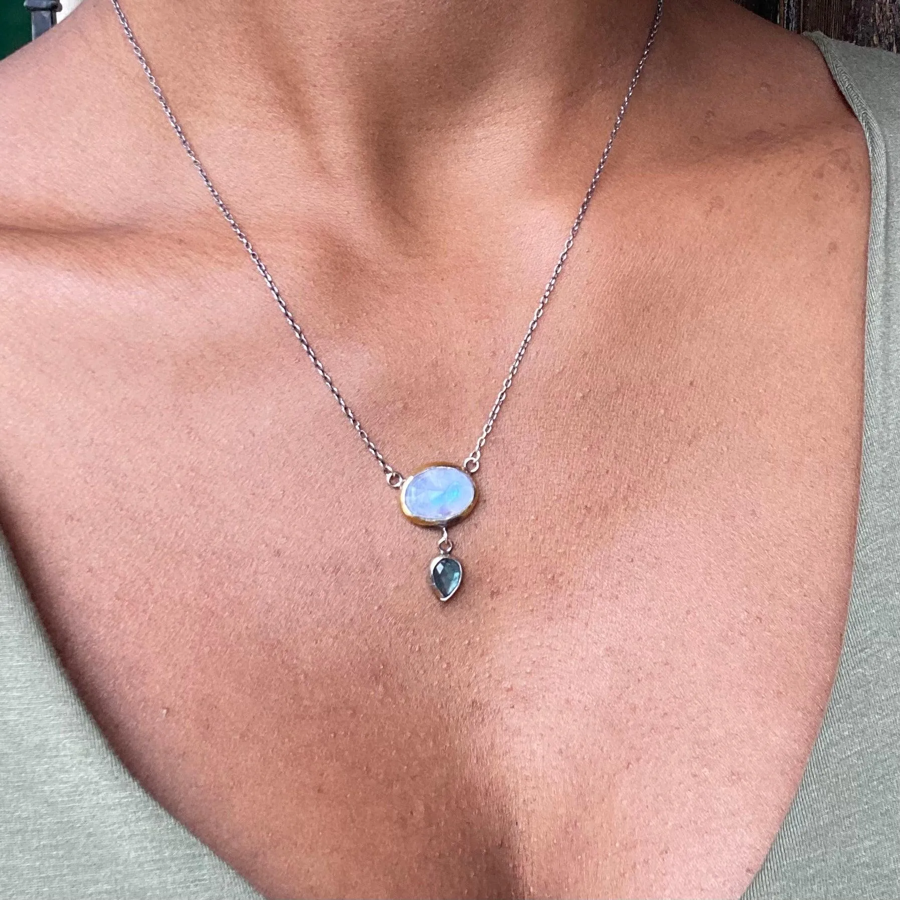 Crescent Rim 24k Gold Double Drop Necklace