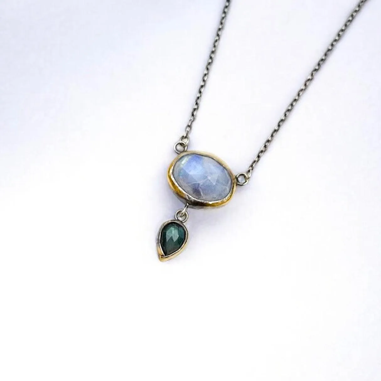 Crescent Rim 24k Gold Double Drop Necklace