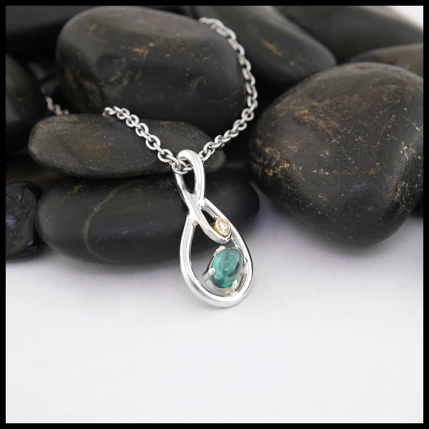 Diamond and Cabochon Blue Tourmaline Pendant