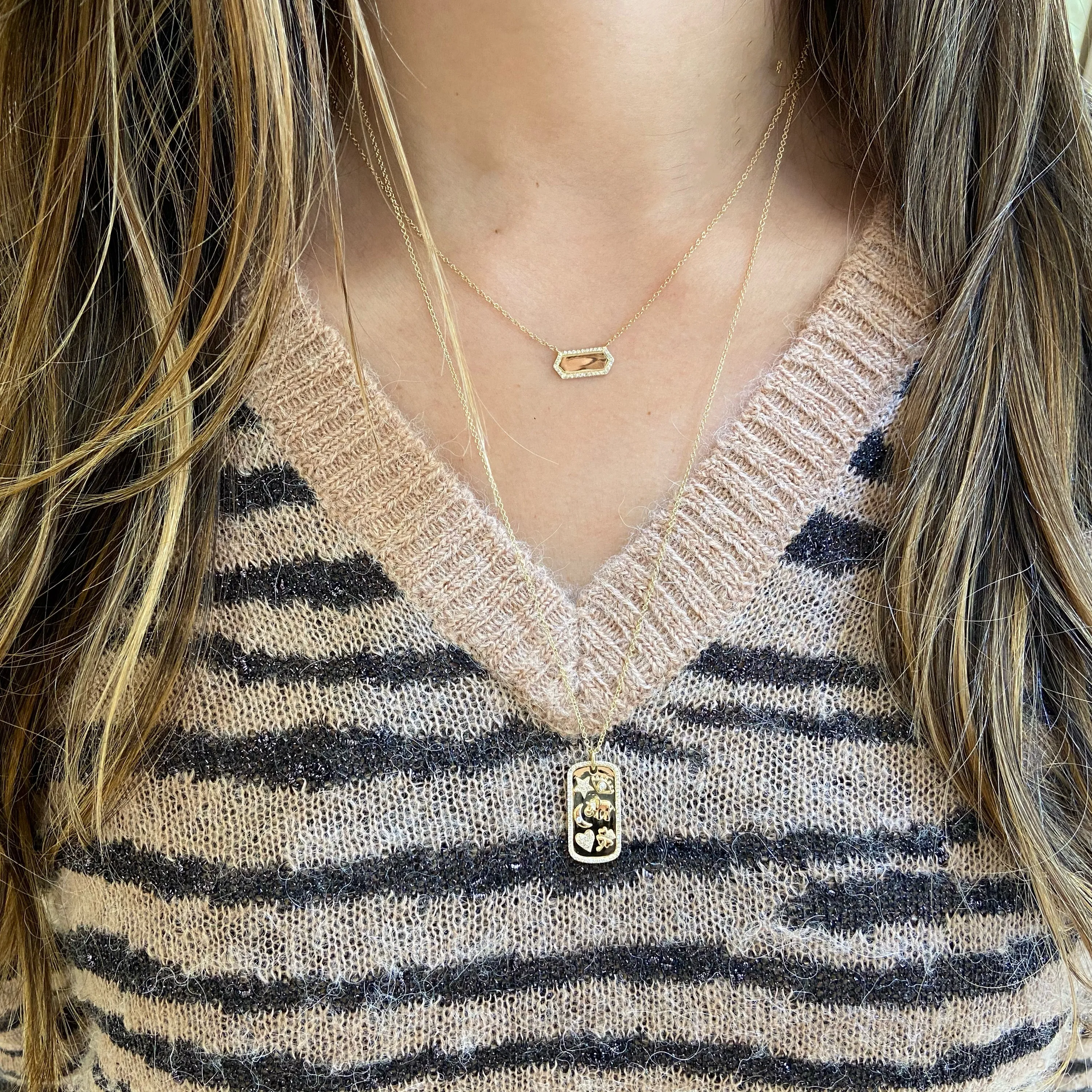 Diamond Lucky Symbols Dog Tag Pendant