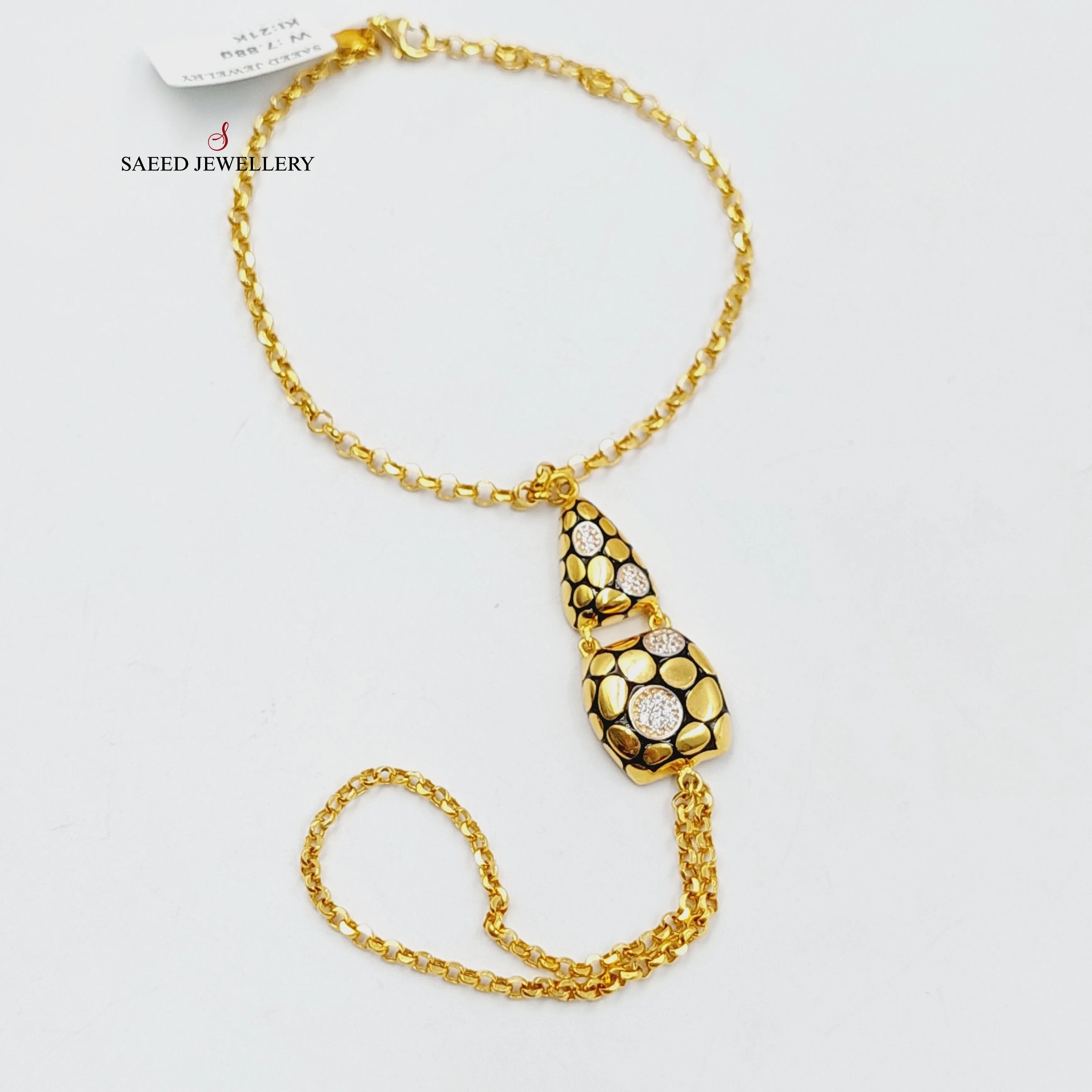 Enameled & Zircon Studded Snake Hand Bracelet