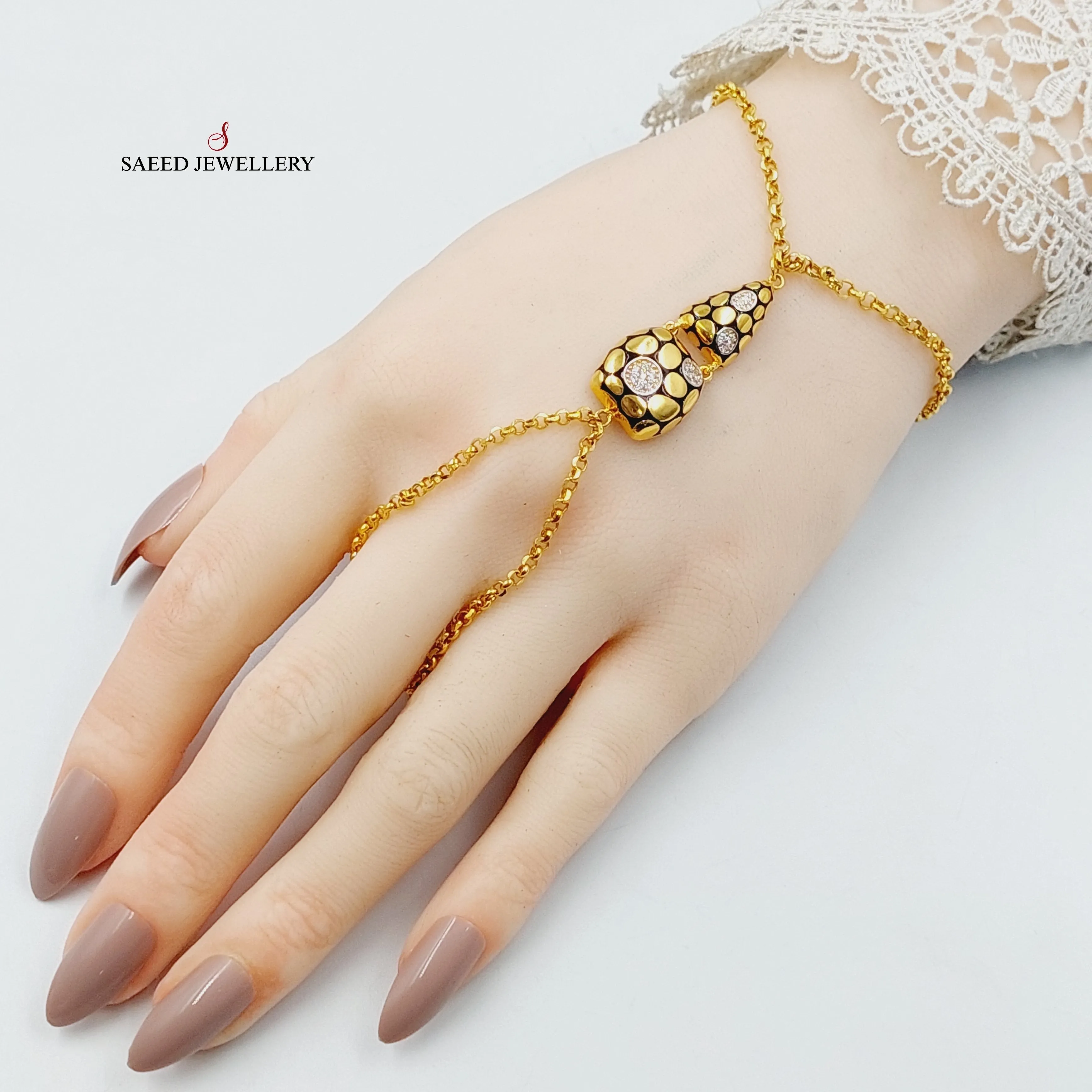 Enameled & Zircon Studded Snake Hand Bracelet