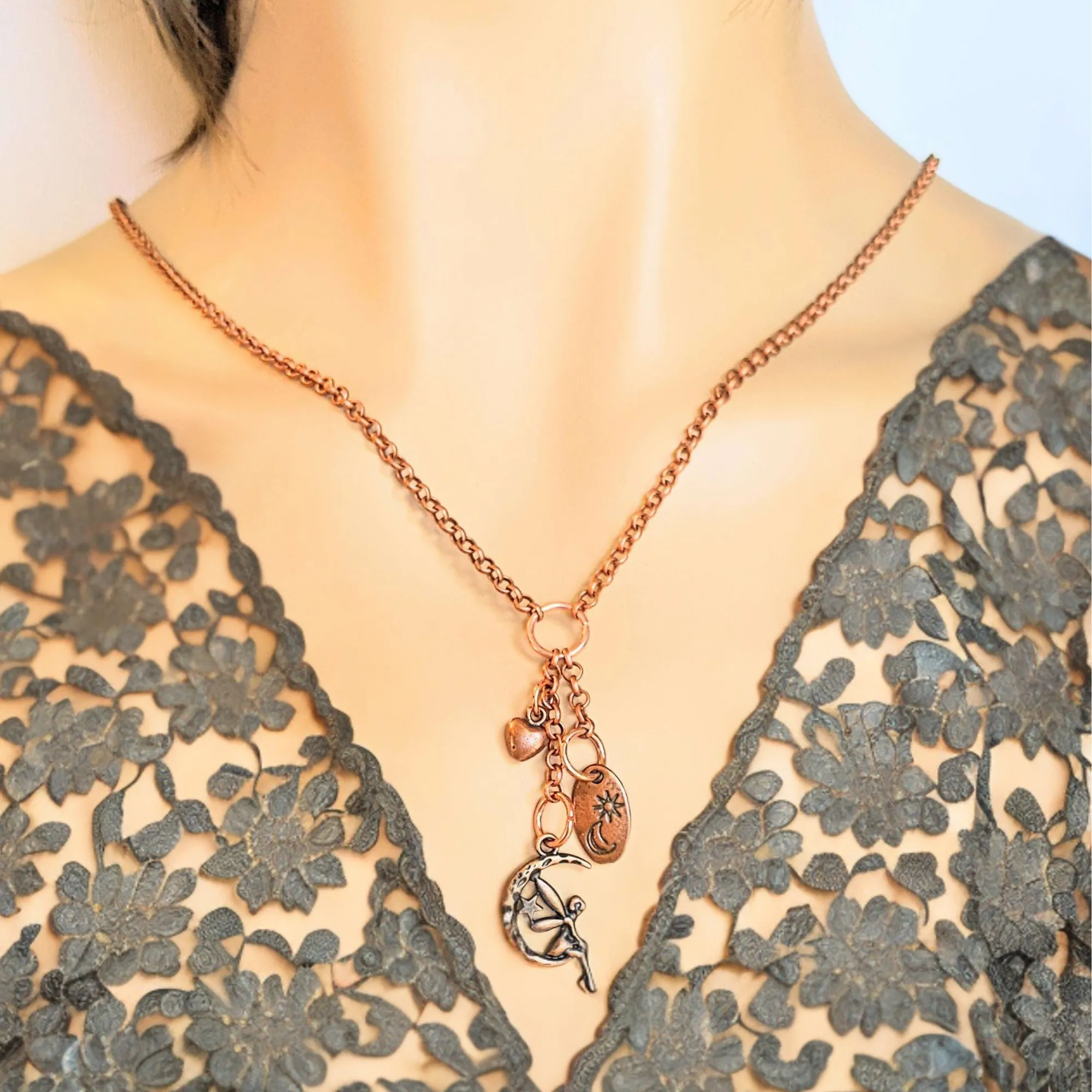 Fairy Moon Copper Charm Keeper Necklace, 18-24 inch