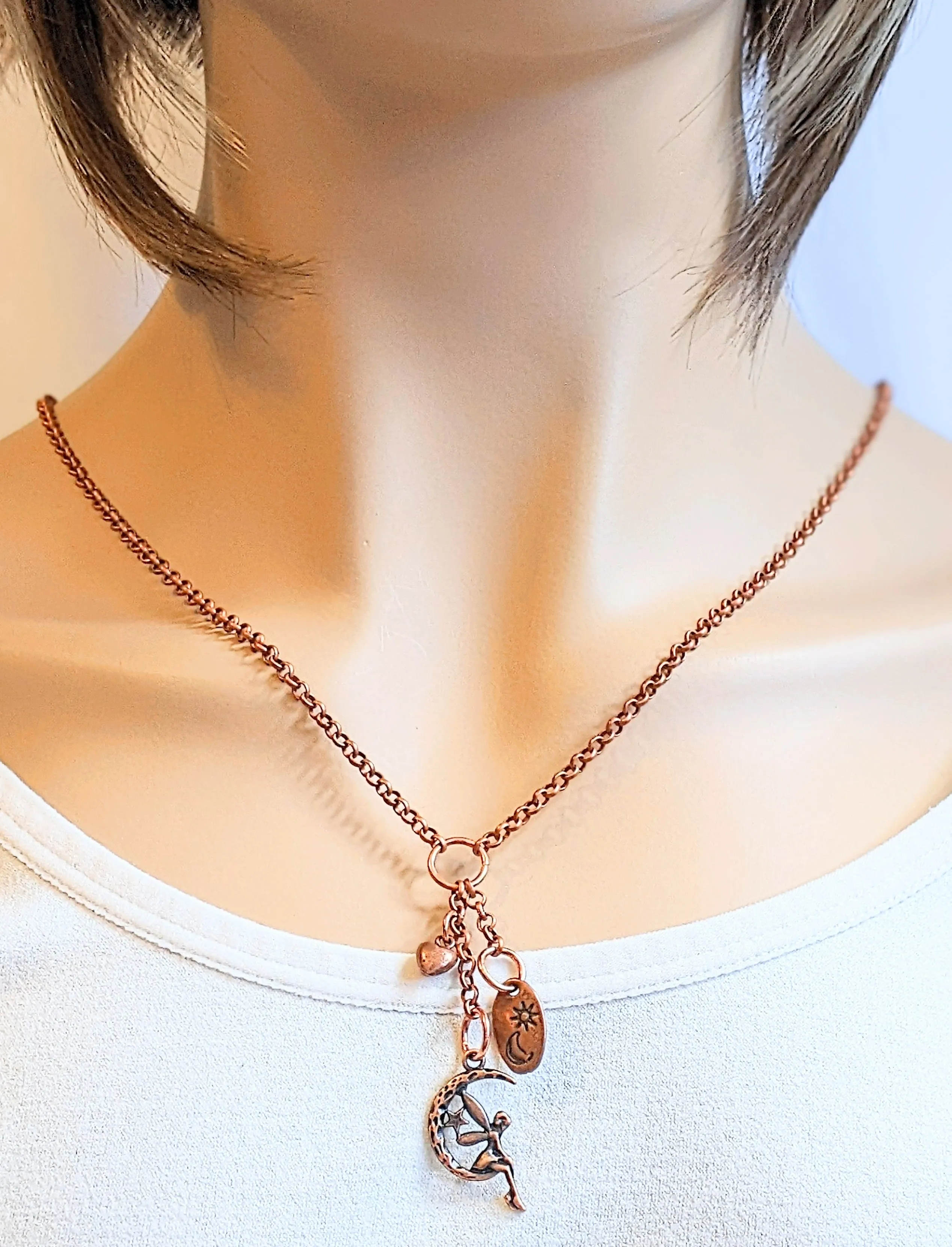Fairy Moon Copper Charm Keeper Necklace, 18-24 inch
