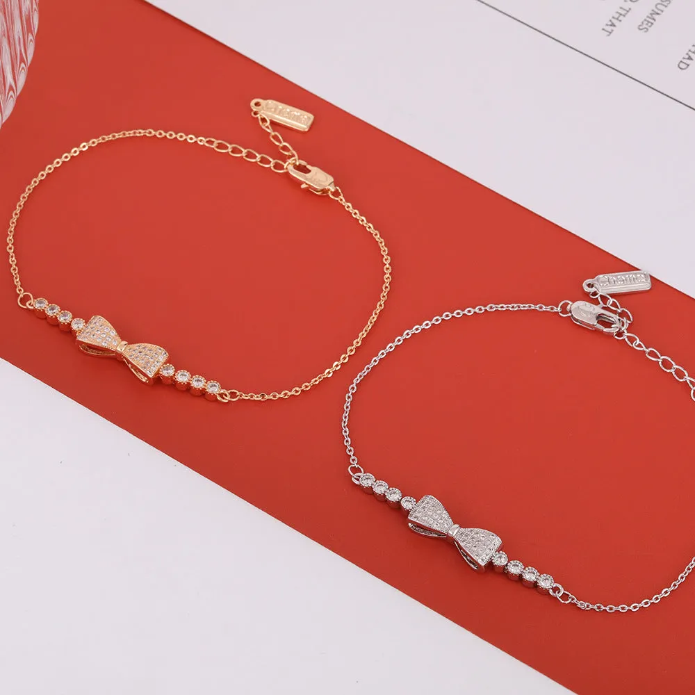 Full Zircon Bow Silver Bracelet for Women
