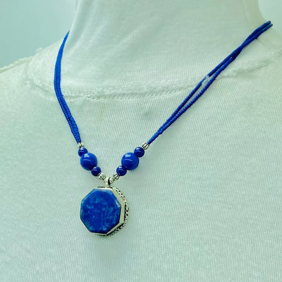 Genuine Royal Blue Lapis Lazuli Stones Necklace