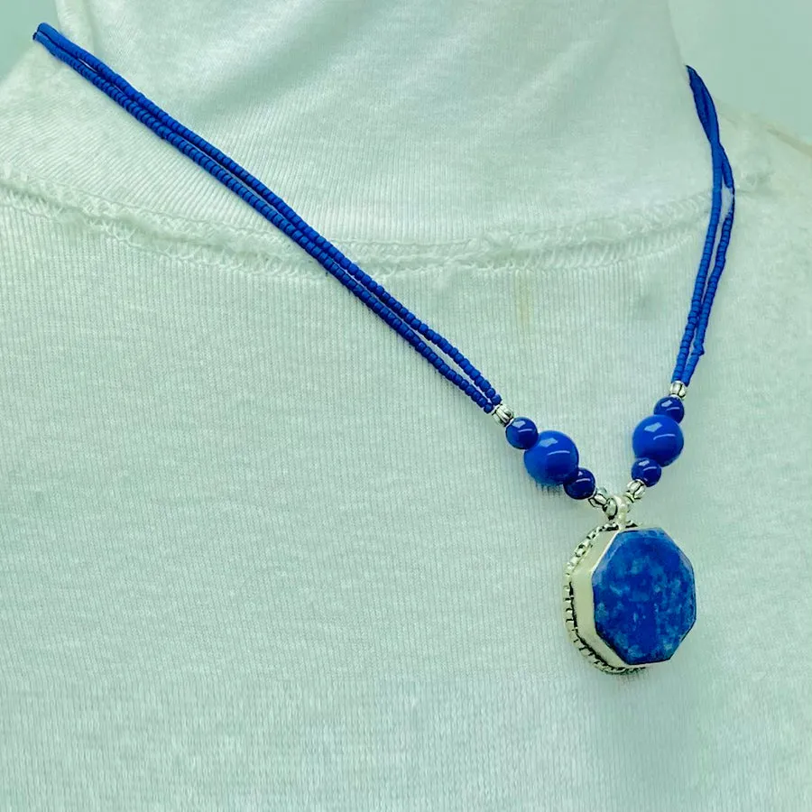Genuine Royal Blue Lapis Lazuli Stones Necklace