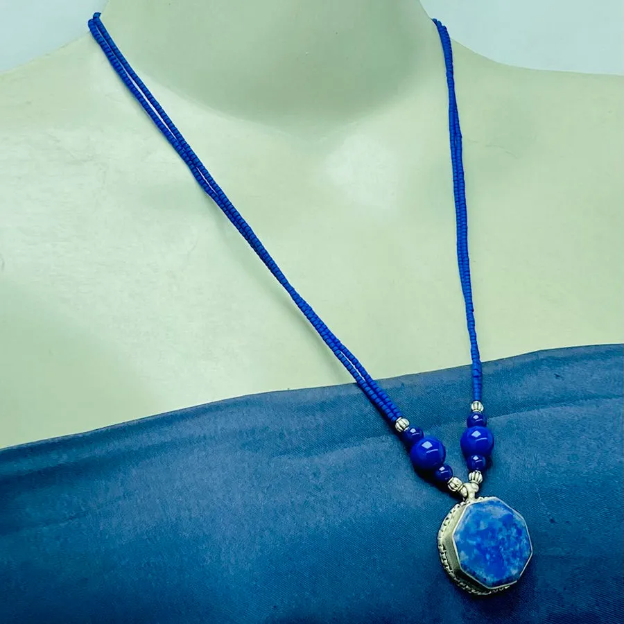 Genuine Royal Blue Lapis Lazuli Stones Necklace