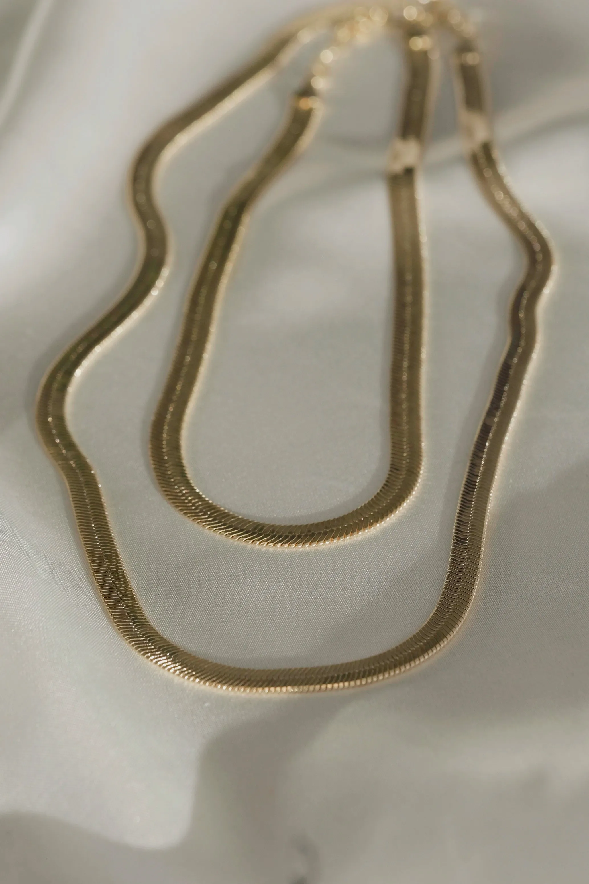 Gold Herringbone Chain Necklace, 20"