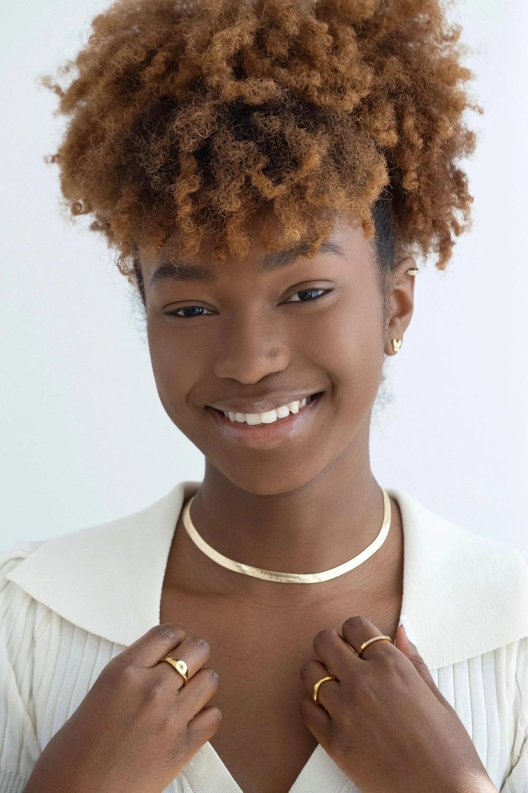 Gold Herringbone Chain Necklace, 20"