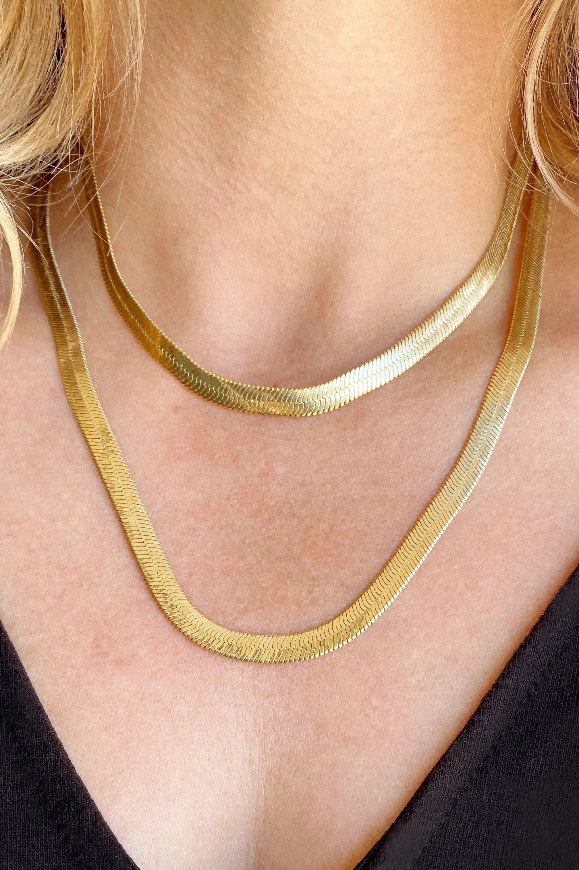 Gold Herringbone Chain Necklace, 20"