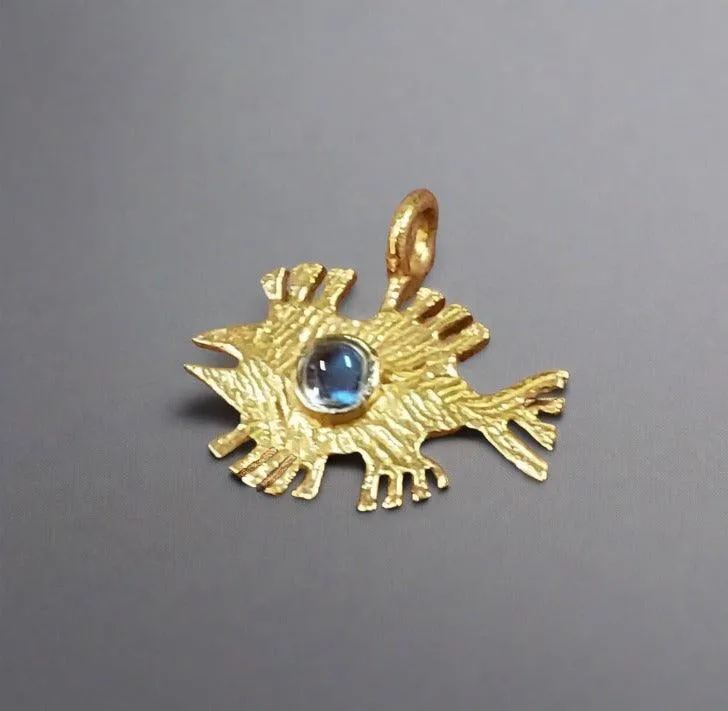 Gold Vermeil Fish Shape Rainbow Moonstone Charm