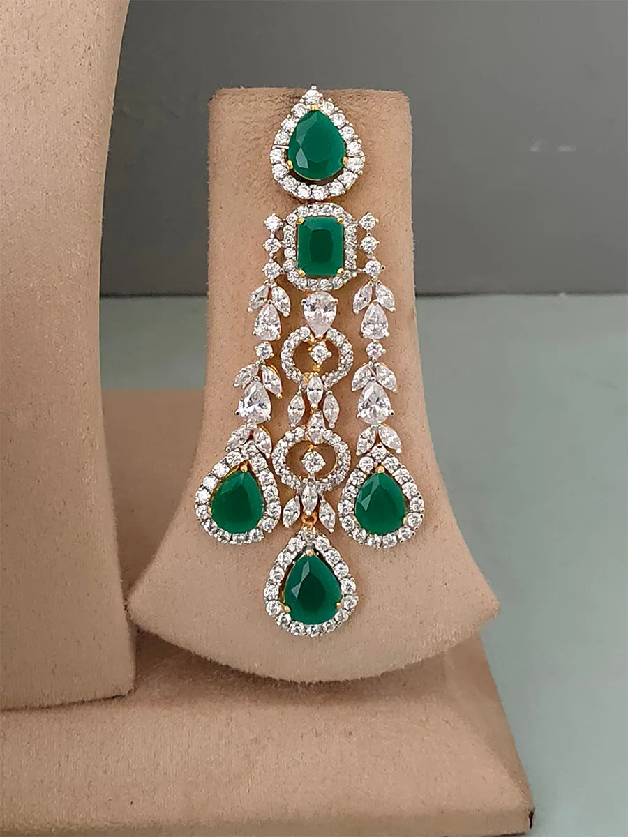 Green Color Gold Plated Faux Diamond Necklace Set - CZSET4GR