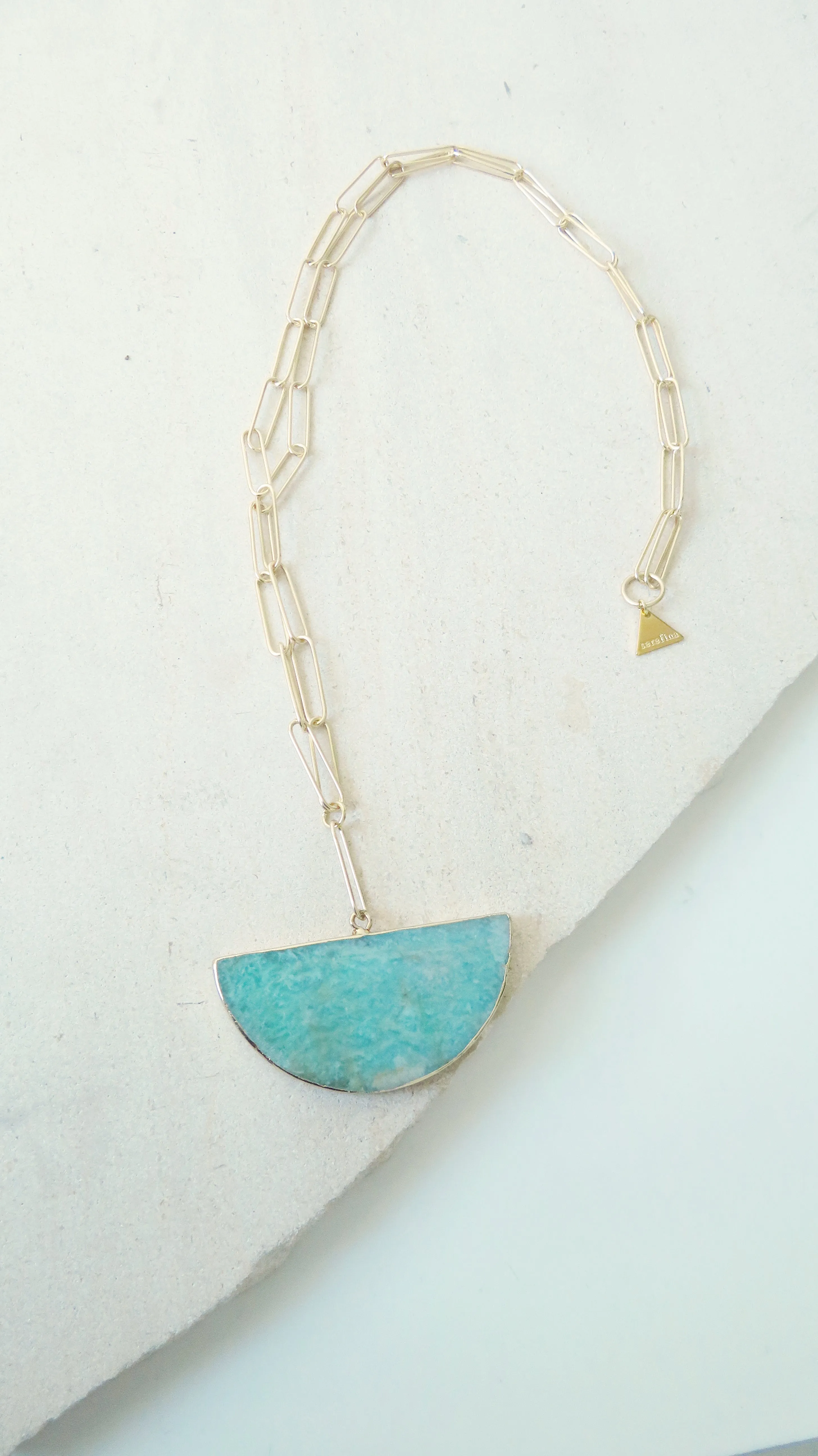 Half Moonstone Paperclip Chain Necklace