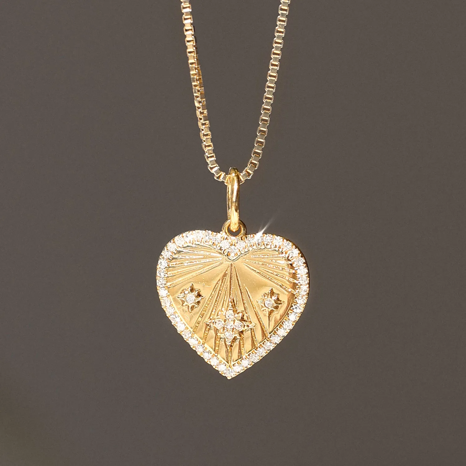 Heart-Ray Pendant | 14K Solid Gold & Diamond