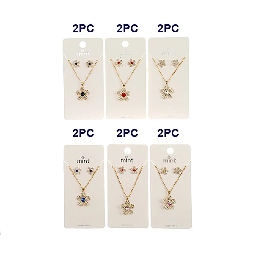 JAN44643 - Rhinestone Flower Pendant Necklace Set