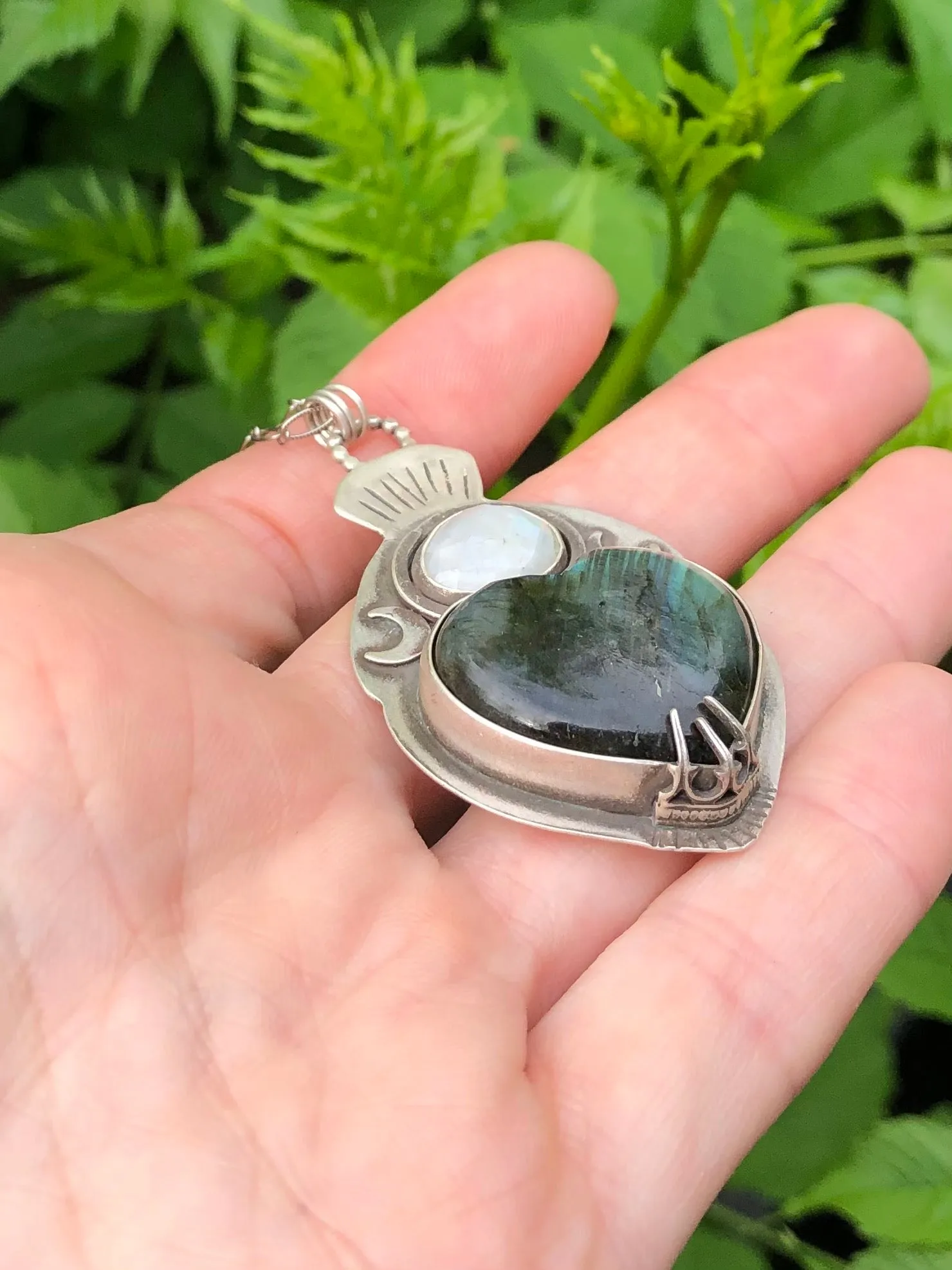 Labradorite Heart Potion Bottle Necklace