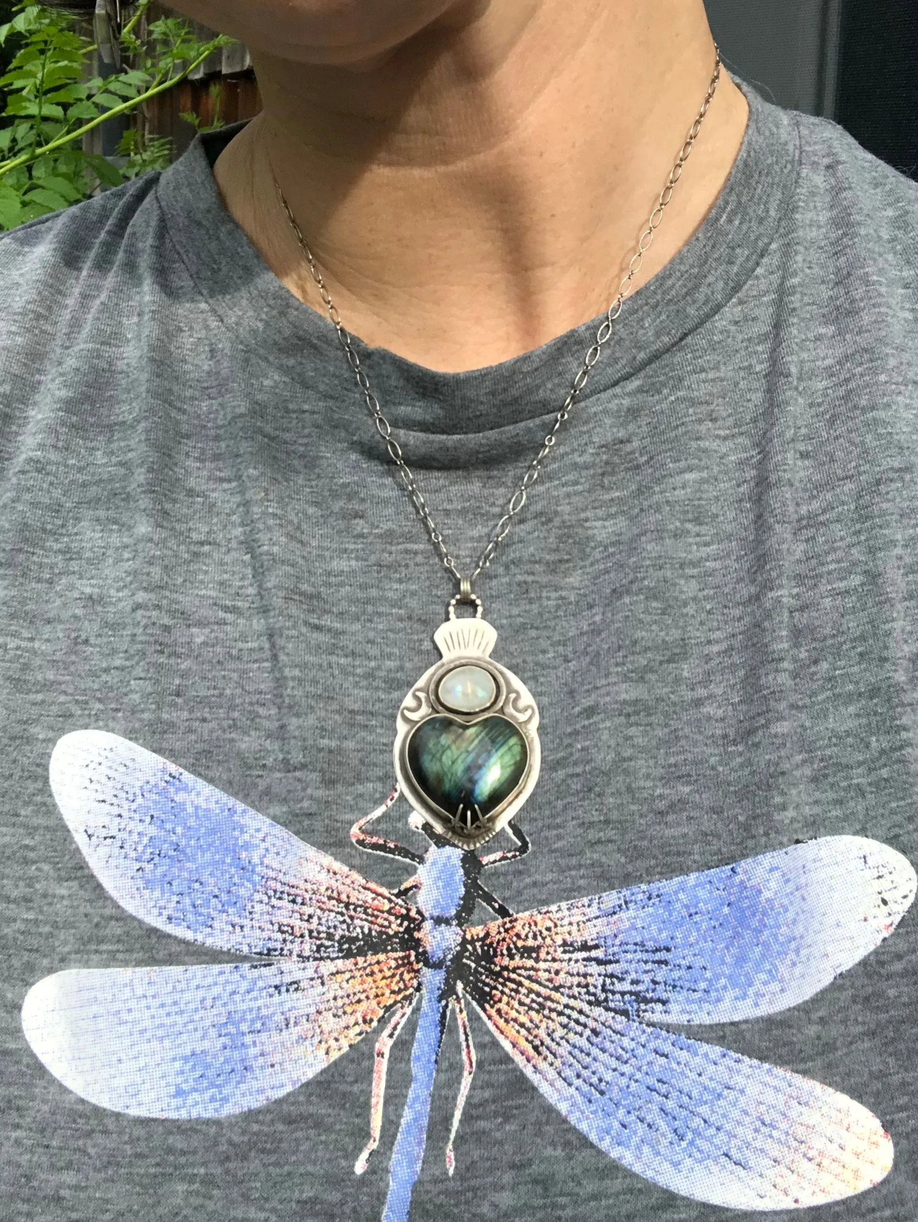 Labradorite Heart Potion Bottle Necklace