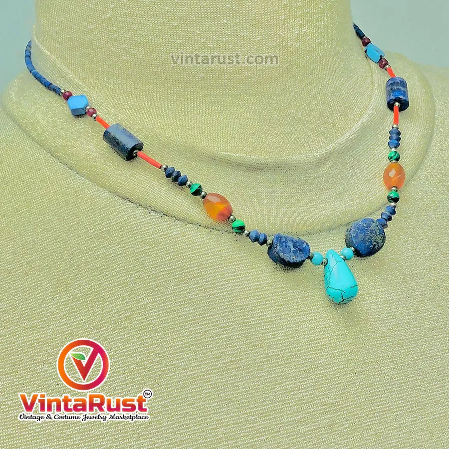Lapis and Turquoise Stones Beaded Necklace