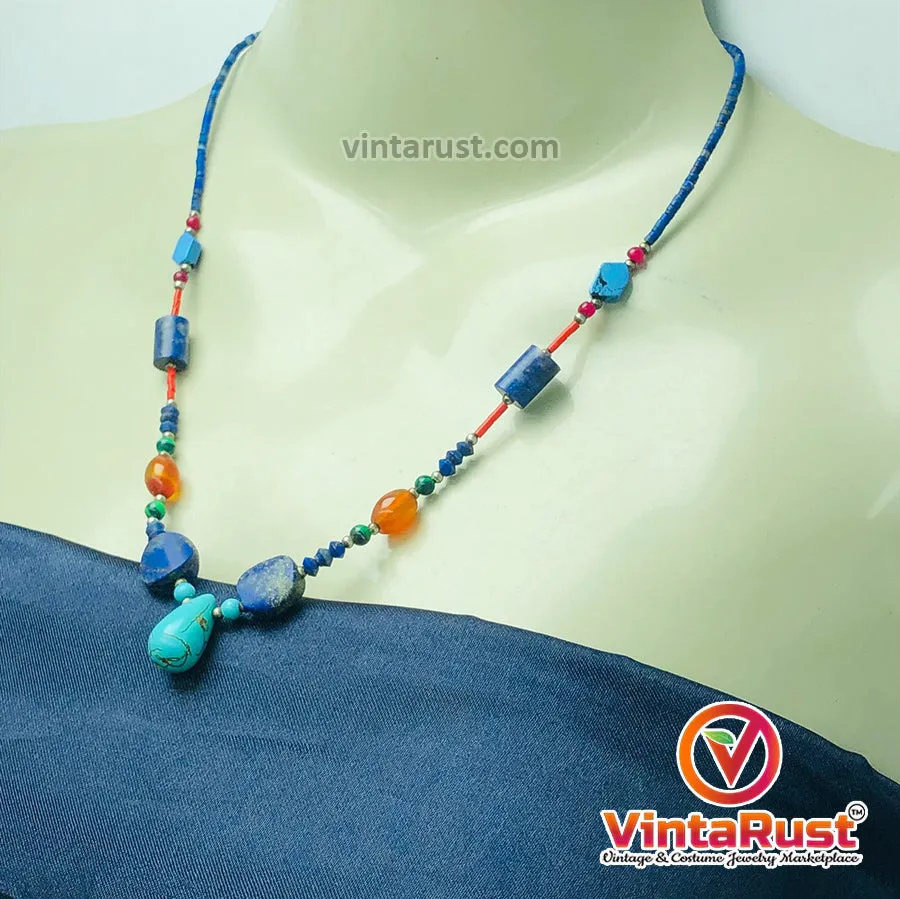 Lapis and Turquoise Stones Beaded Necklace