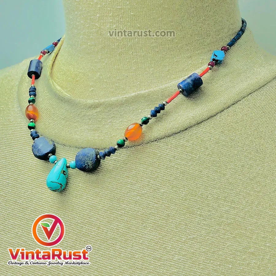 Lapis and Turquoise Stones Beaded Necklace