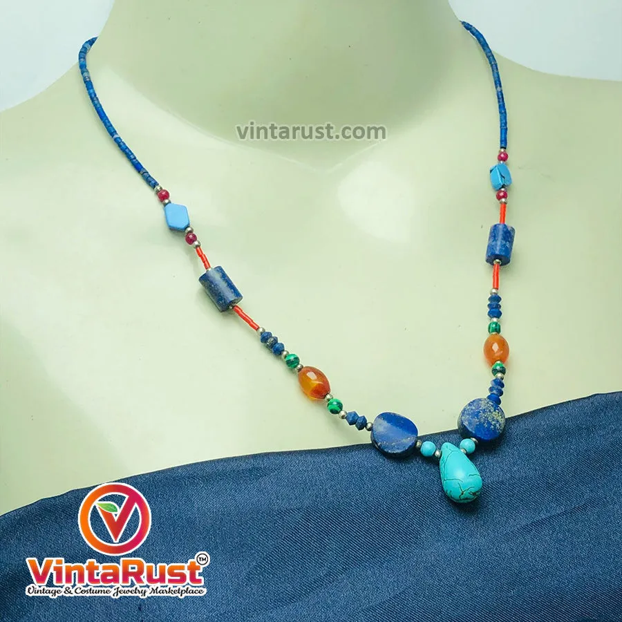 Lapis and Turquoise Stones Beaded Necklace
